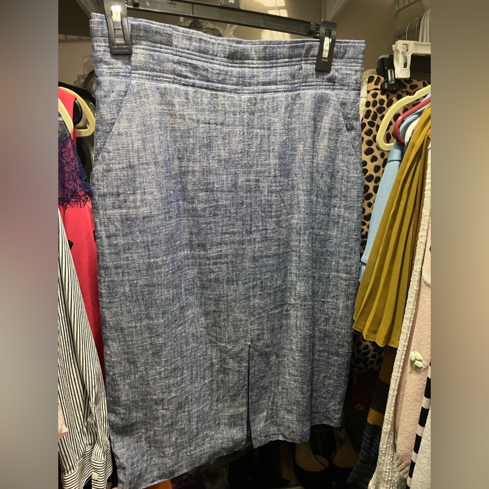 Ann Taylor chambray pencil skirt with front slit